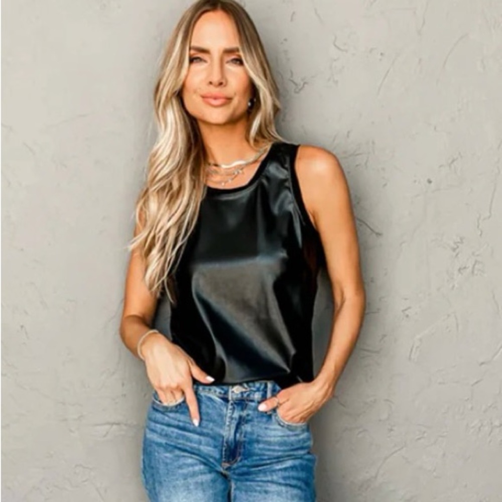 Love Tree Sleek Black Faux Leather Tank Top